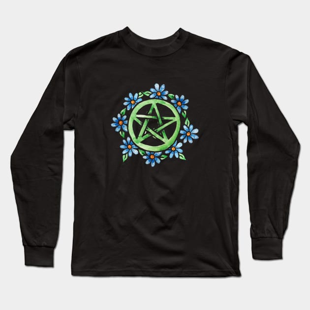 Floral Pentagram Long Sleeve T-Shirt by bubbsnugg